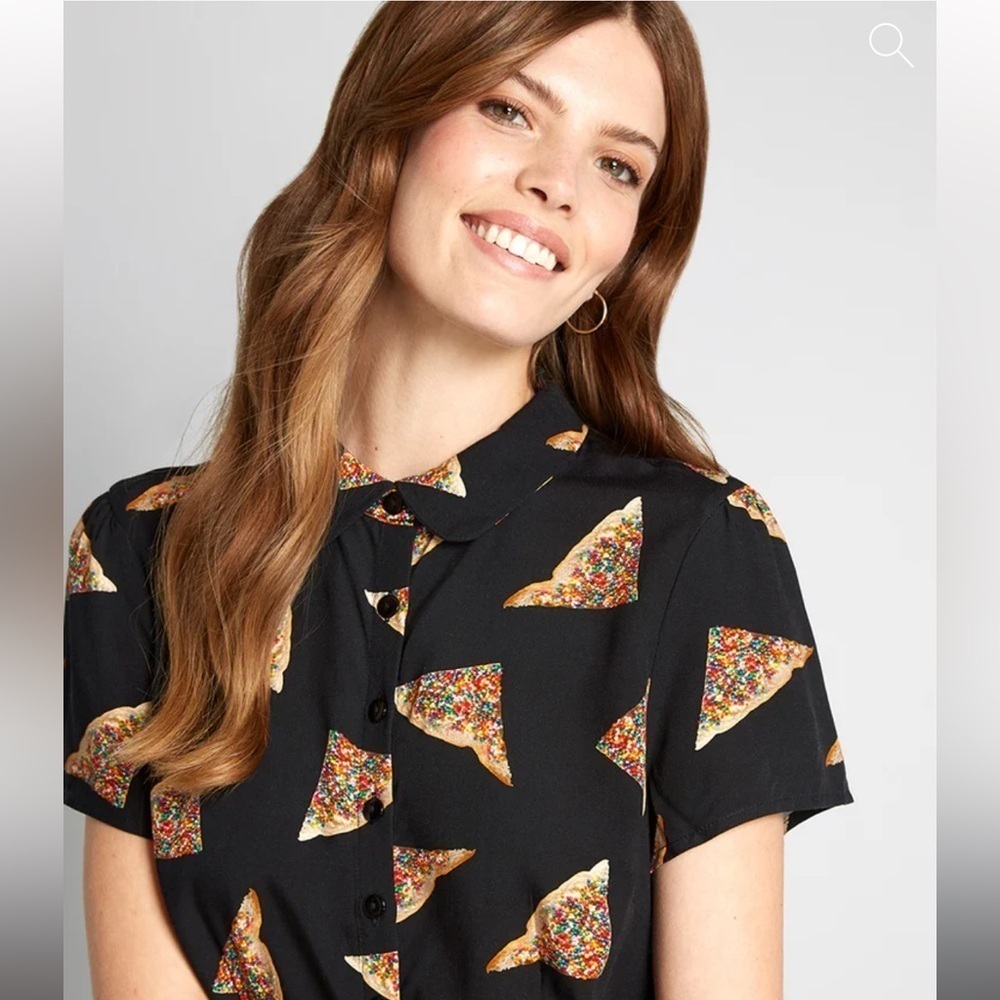Dangerfield Fairy Bread Short Sleeve Button Up Novelty Shirt Black Size 16/ XL - Picture 3 of 7